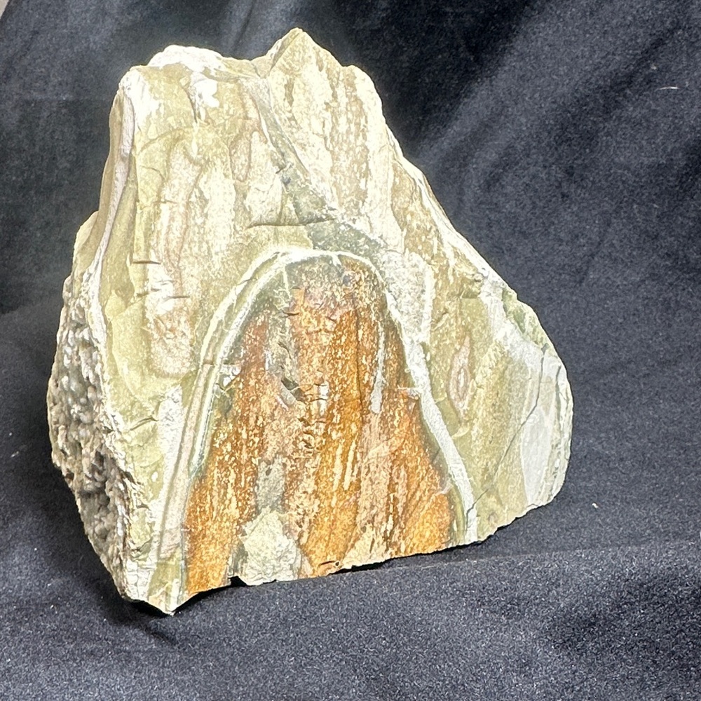 Gorgeous hunk of petrified wood 4 1/8” x 4”1/2  x 2”3/8 browns cream & green